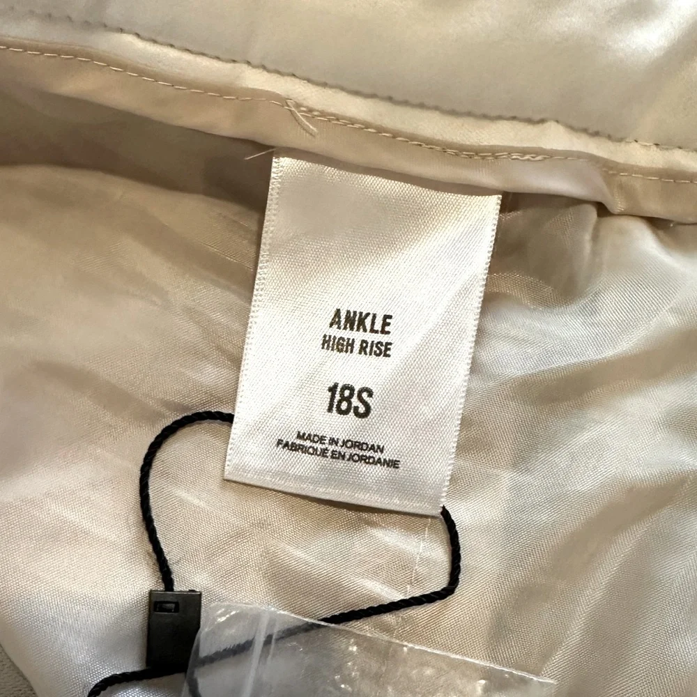 EXPRESS white high paperbag waist olive green pinstriped ankle pants sz 18 NWOT! - Picture 7 of 7